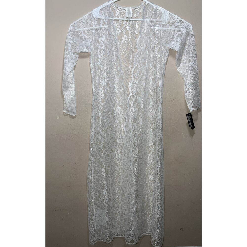Vintage Escante Lingerie White Lace Robe Cover Medium